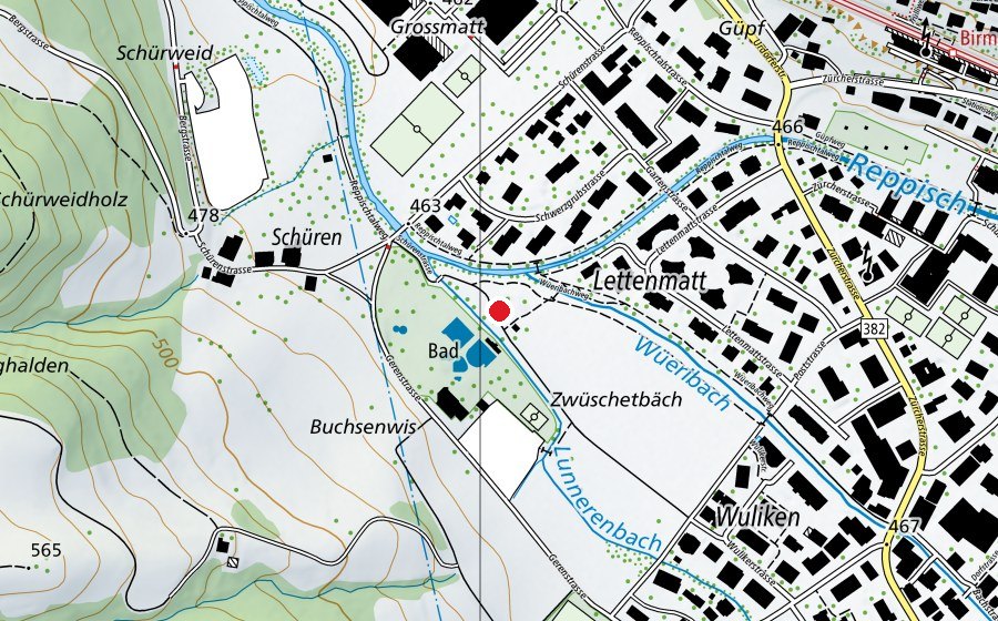 Mappa con la posizione di Spielplatz Zwischenbächen (Parco giochi)