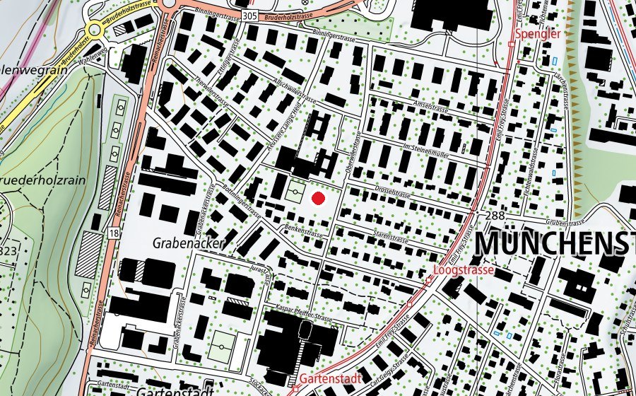 Map showing the location of Spielrasen Grüne Wiese (Playground)