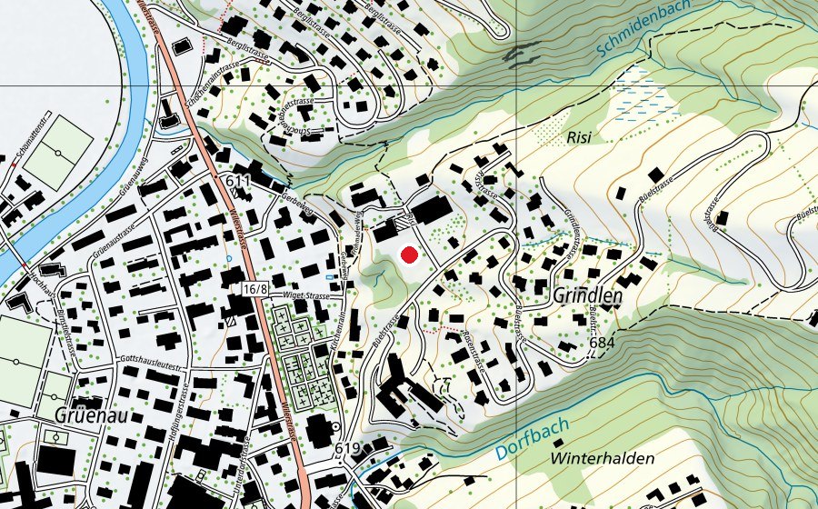 Carte indiquant l’emplacement de Spielwiese Risi (Place de jeux)