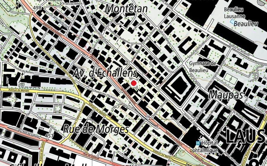 Karte mit dem Standort von Square d'Echallens (Spielplatz)