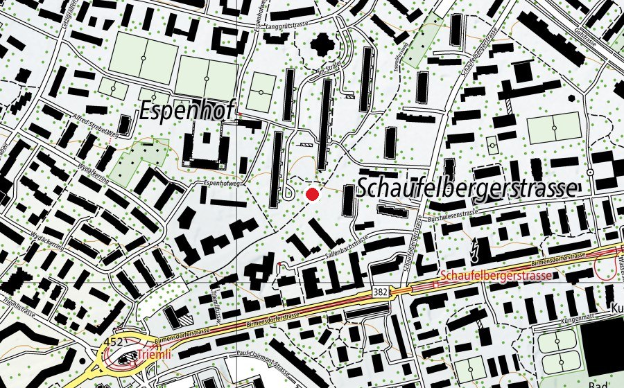 Map showing the location of Triemlifussweg (Playground)