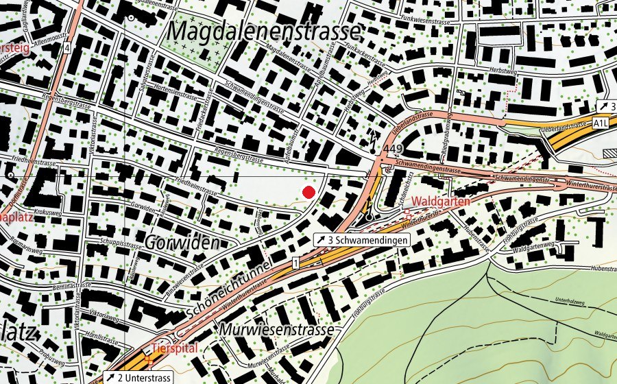 Carte indiquant l’emplacement de Waldgarten (Place de jeux)