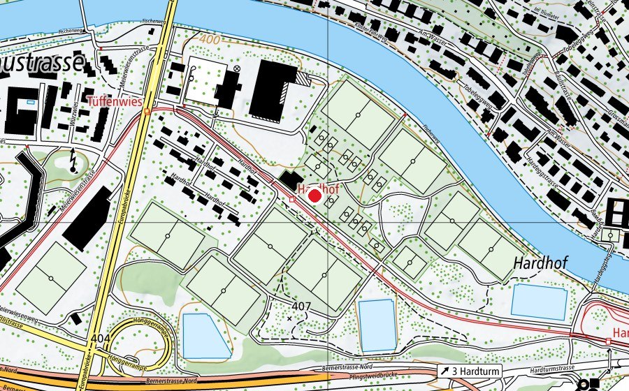 Carte indiquant l’emplacement de Wasserspielplatz Hardhof (Place de jeux)