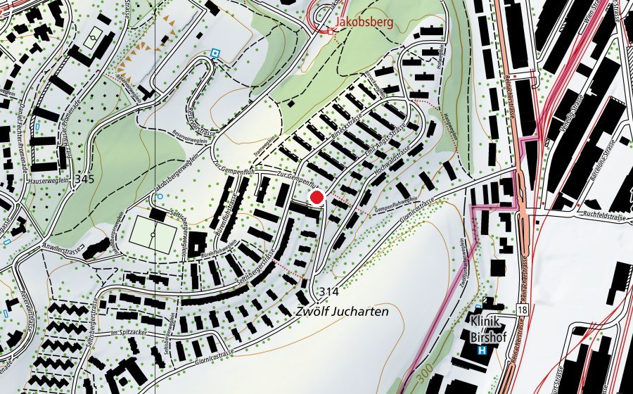Map showing the location of Zur Gempenfluh-Spielplatz (Playground)