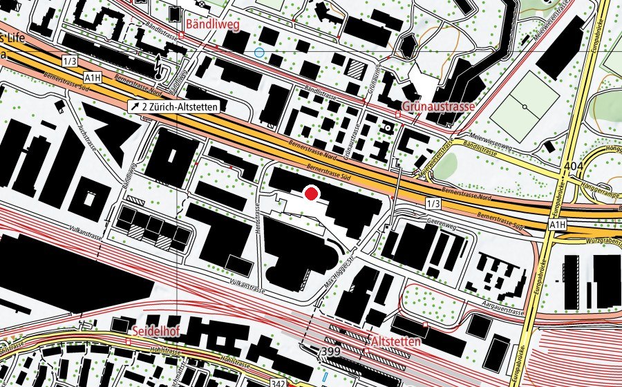 Map showing the location of 2protect Center Zürich (Sports centre)