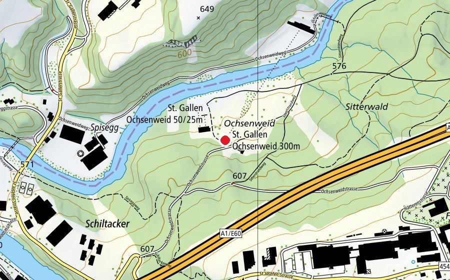 Carte indiquant l’emplacement de 300m Schiesstand Ochsenweid (Centre sportif)