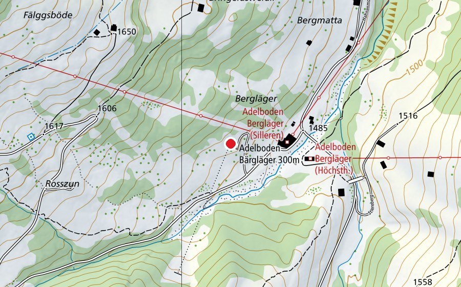 Mappa con la posizione di Adelboden Bärgläger 300 m (Centro sportivo)