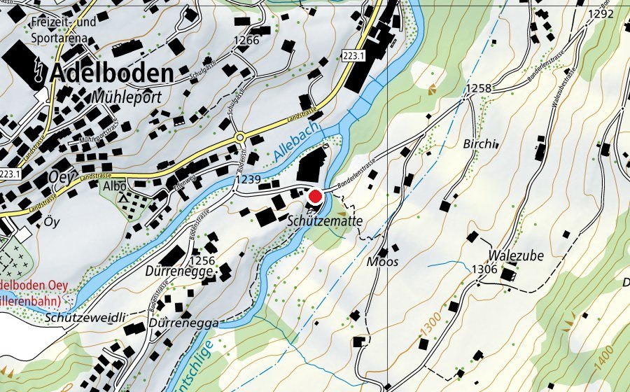 Map showing the location of alpinschule-adelboden (Sports centre)