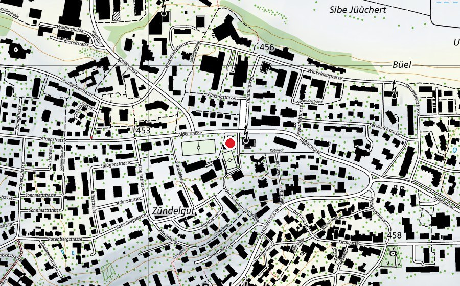 Karte mit dem Standort von Alte Turnhalle Zündelgut (Sportanlage)