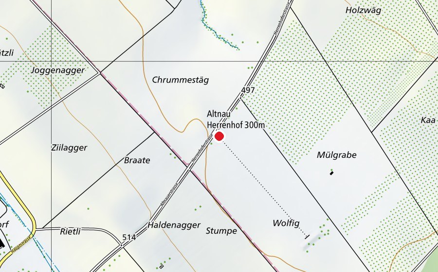 Mappa con la posizione di Altnau Herrenhof 300 m (Centro sportivo)