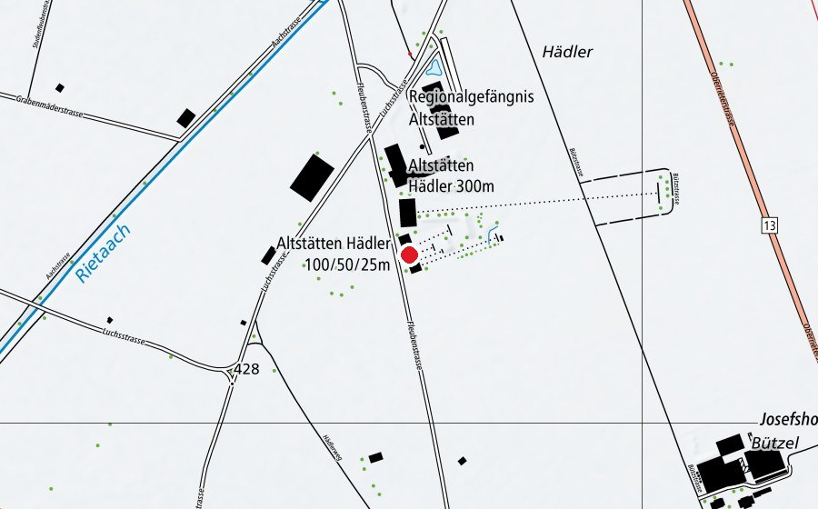 Karte mit dem Standort von Altstätten Hädler 100/50/25 m (Sportanlage)