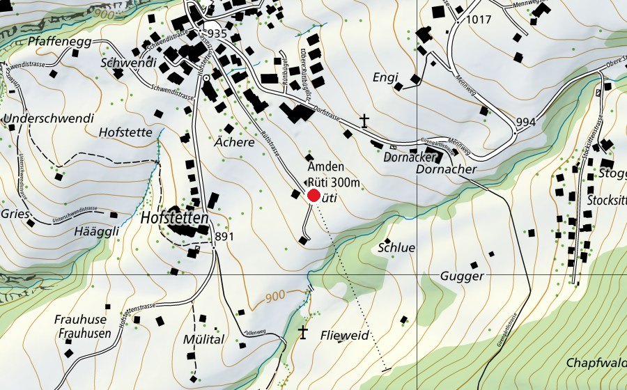 Karte mit dem Standort von Amden Rüti 300 m (Sportanlage)