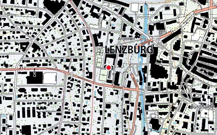 Carte indiquant l’emplacement de Angelrainturnhalle (Centre sportif)