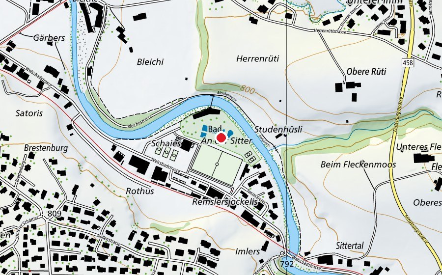 Carte indiquant l’emplacement de Appenzeller Badi (Centre sportif)