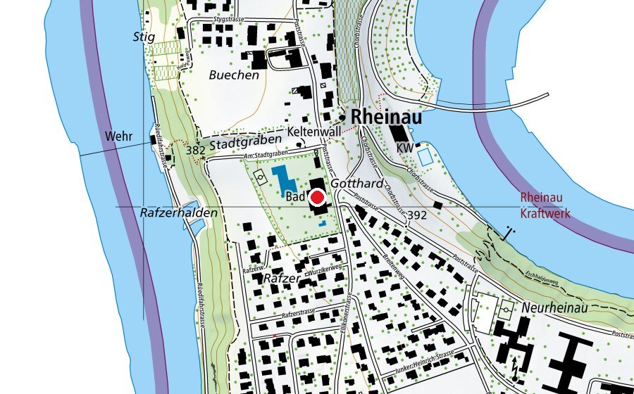 Karte mit dem Standort von Aquarina – Hallen- und Freibad Rheinau (Sportanlage)