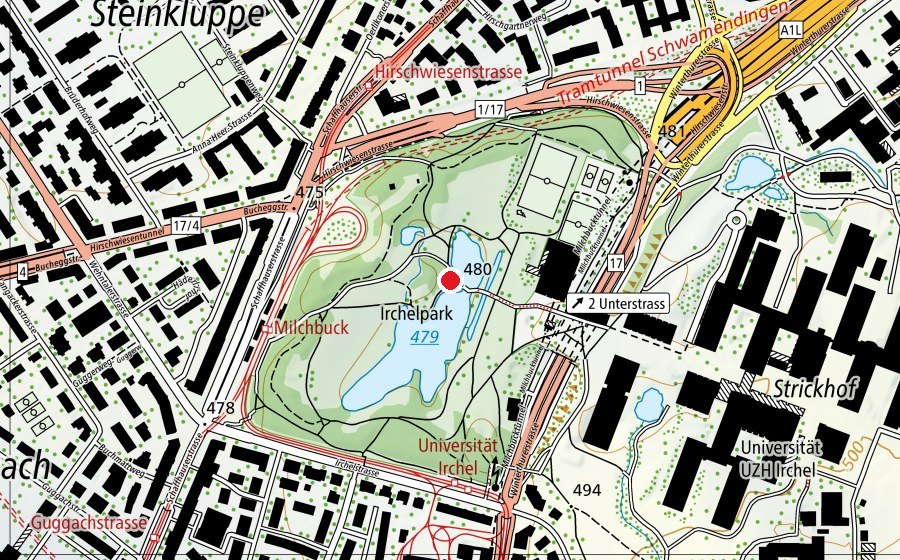 Carte indiquant l’emplacement de ASVZ Sport Center Irchel (Centre sportif)