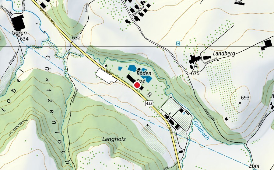 Carte indiquant l’emplacement de Badi Böden (Centre sportif)