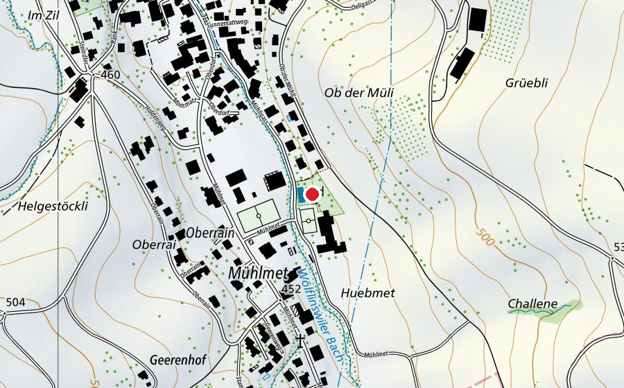 Carte indiquant l’emplacement de Badi Wölflinswil (Centre sportif)