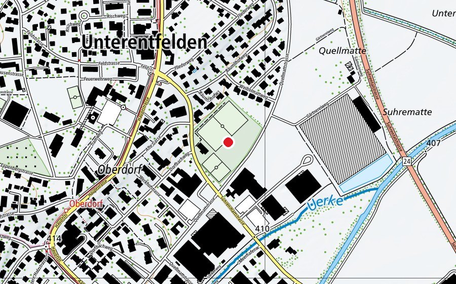 Karte mit dem Standort von Bächen Unterentfelden (Sportanlage)