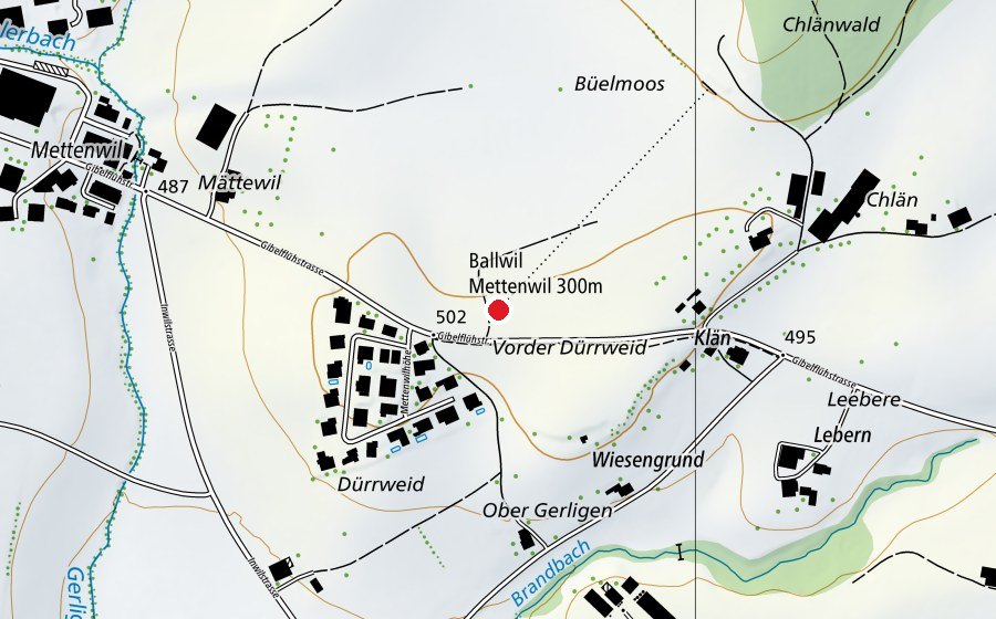 Map showing the location of Ballwil Mettenwil 300 m (Sports centre)