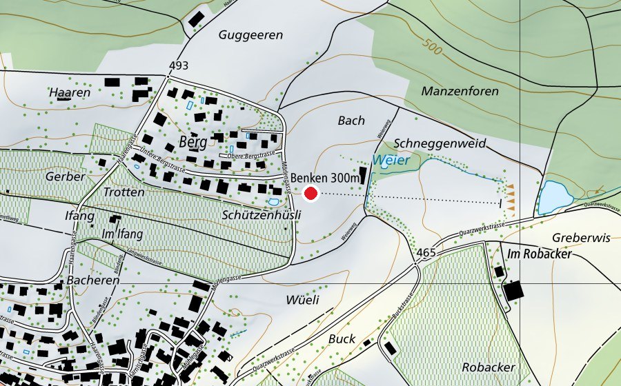 Carte indiquant l’emplacement de Benken 300 m (Centre sportif)