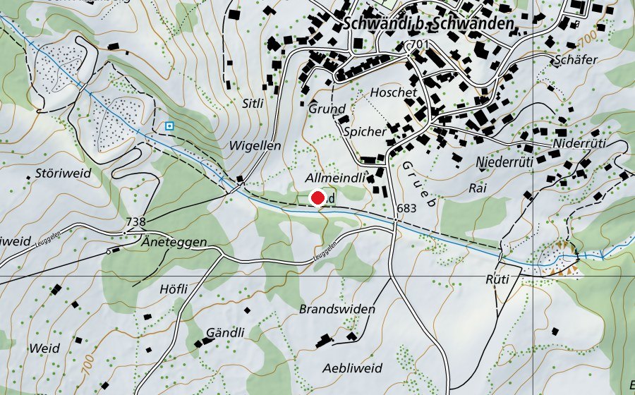 Carte indiquant l’emplacement de Bergbadi Schwändi (Centre sportif)