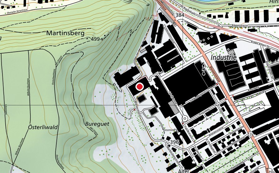 Carte indiquant l’emplacement de BerufsBildungBaden Sportanlagen (Centre sportif)