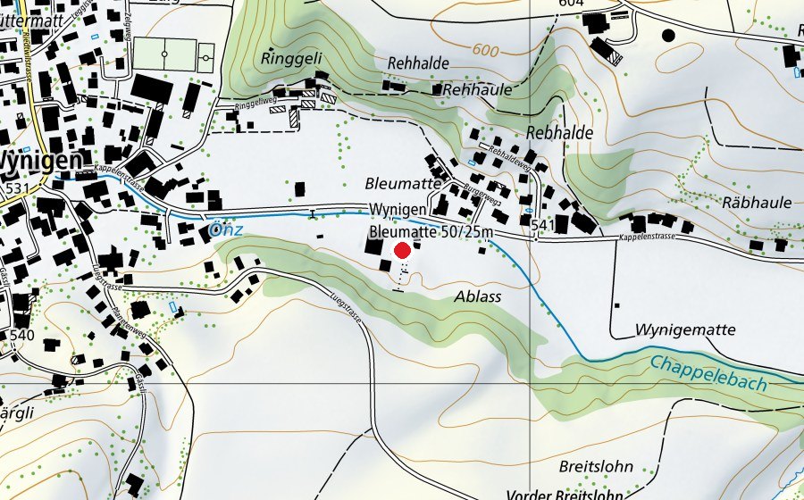 Carte indiquant l’emplacement de Bleumatte 50/25 m (Centre sportif)