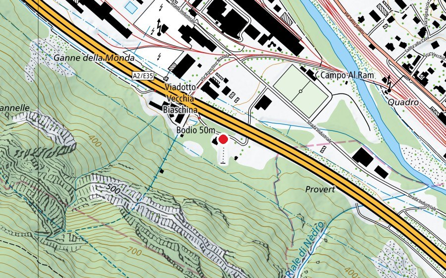 Map showing the location of Bodio 50 m (Sports centre)