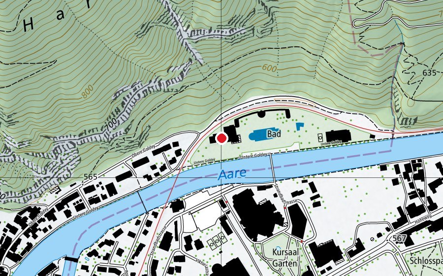Karte mit dem Standort von Bödelibad Interlaken - Freiluft- und Hallenbad (Sportanlage)