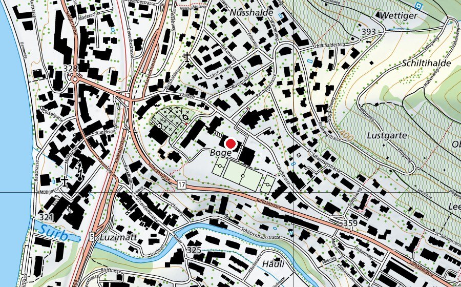 Carte indiquant l’emplacement de Boge 1 (Centre sportif)