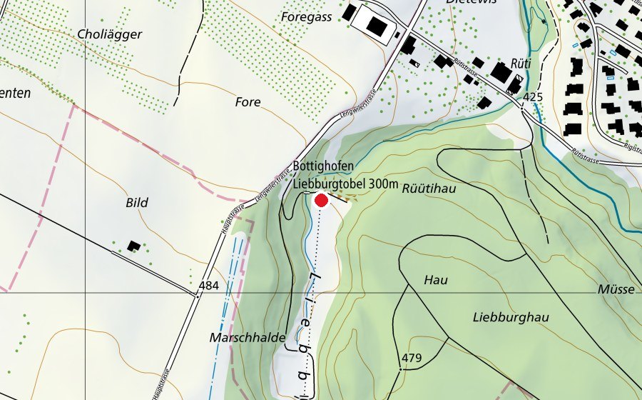 Map showing the location of Bottighofen Liebburgtobel 300 m (Sports centre)