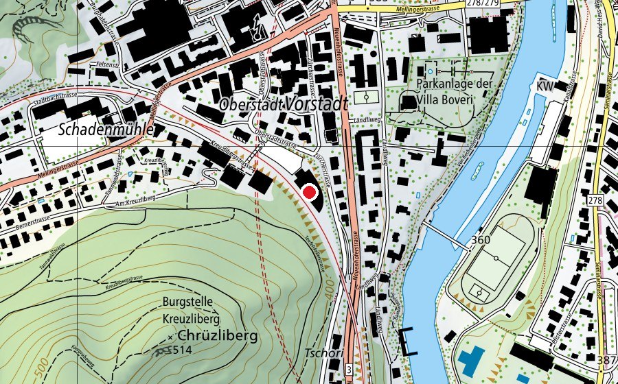 Map showing the location of BOUBA Boulder Baden (Sports centre)