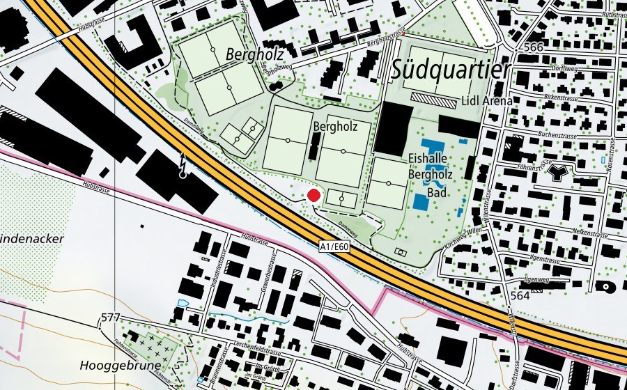 Map showing the location of Boulderanlage Bergholz (Sports centre)