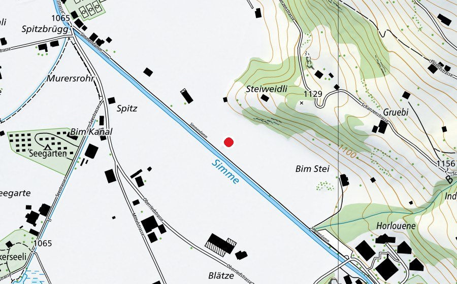 Map showing the location of BoulderSchüür Lenk (Sports centre)