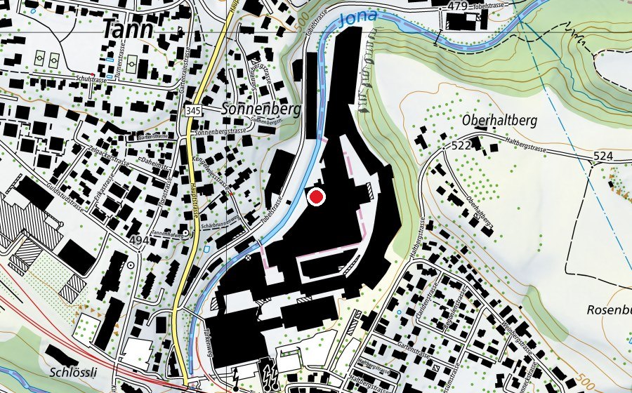 Carte indiquant l’emplacement de Bounce Lab - Trampolinhalle Rüti (Centre sportif)
