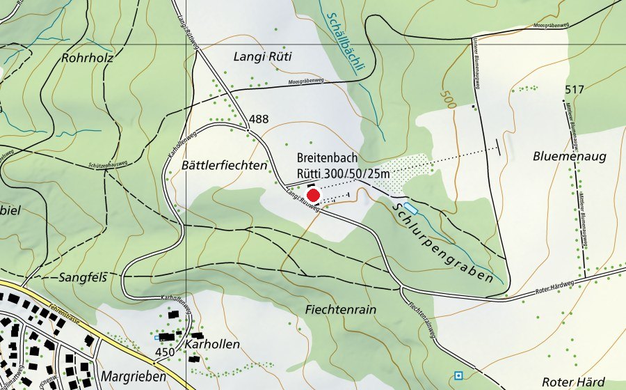Carte indiquant l’emplacement de Breitenbach Rütti 300/50/25 m (Centre sportif)