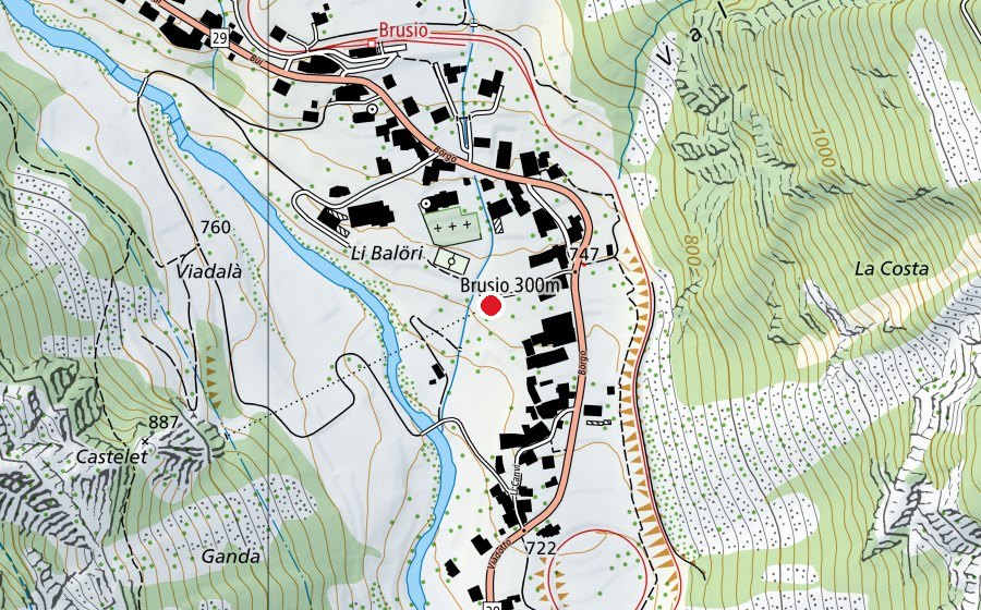 Karte mit dem Standort von Brusio 300 m (Sportanlage)