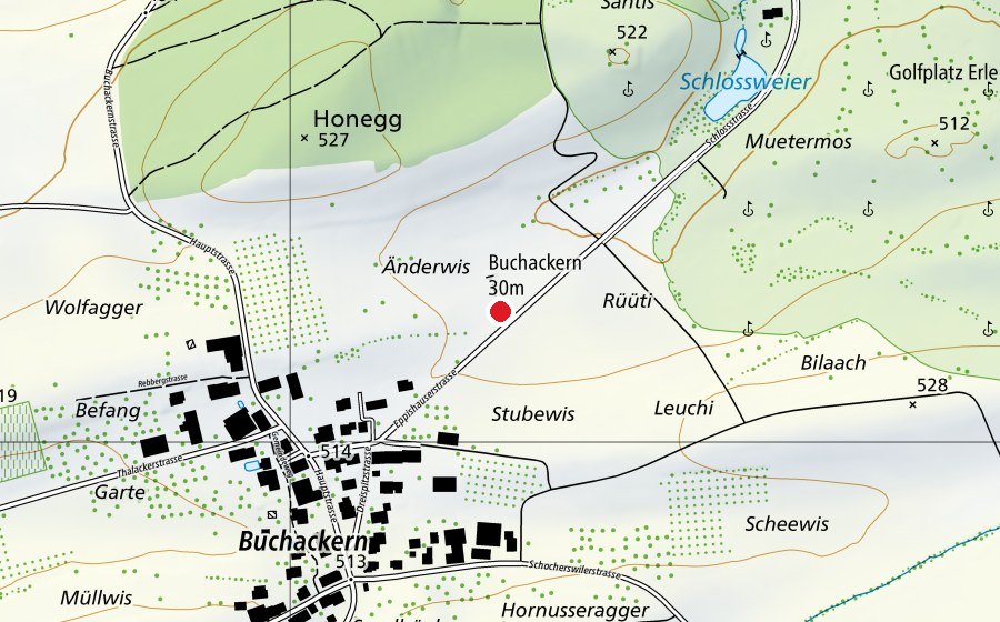 Karte mit dem Standort von Buchackern 30 m (Sportanlage)