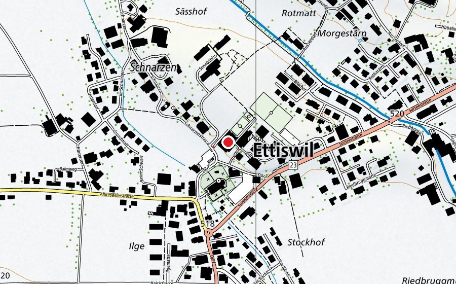 Carte indiquant l’emplacement de Büelacherhalle (Centre sportif)