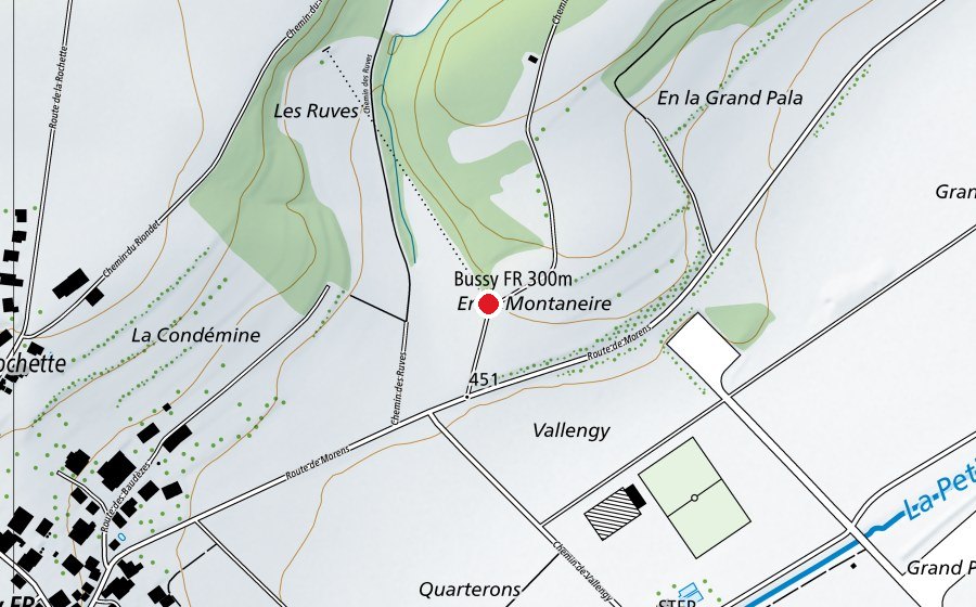 Map showing the location of Bussy FR 300 m (Sports centre)