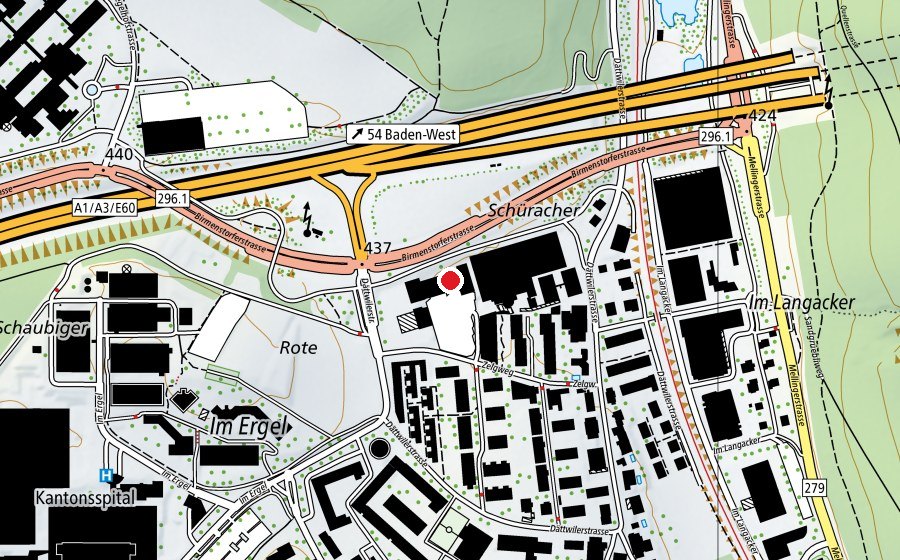 Map showing the location of CC Baden Regio (Sports centre)