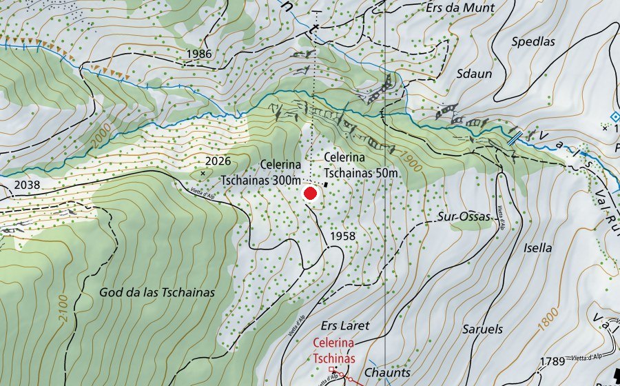 Carte indiquant l’emplacement de Celerina Tschainas 300 m (Centre sportif)