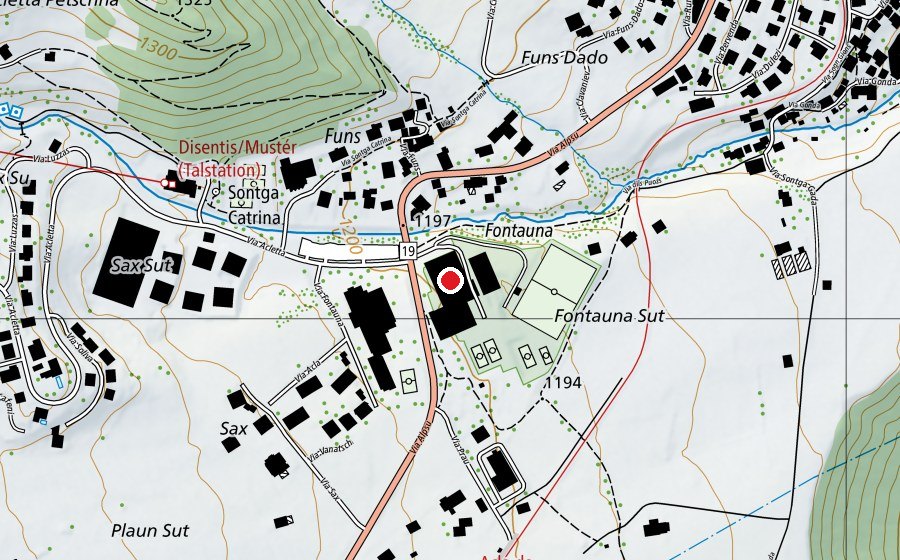 Carte indiquant l’emplacement de Center Fontauna (Centre sportif)