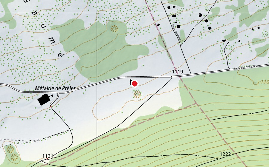 Carte indiquant l’emplacement de Centre de ski de fond des Prés d’Orvin (Centre sportif)