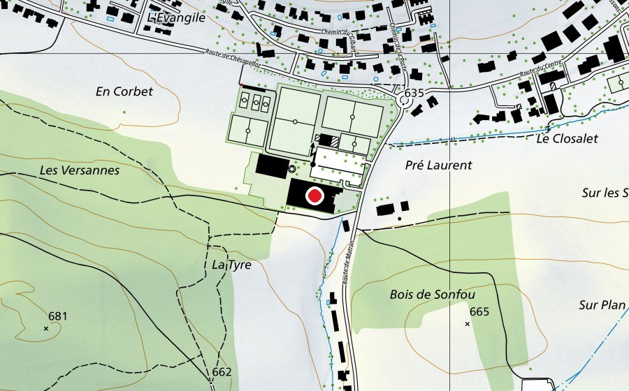 Map showing the location of Centre Equestre de Corminboeuf (Sports centre)