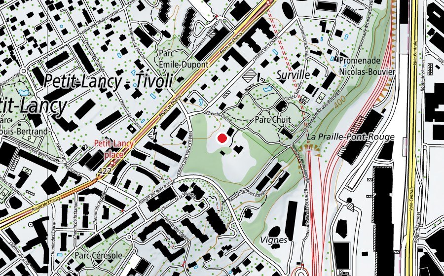 Map showing the location of Centre Genève Montagne (Sports centre)