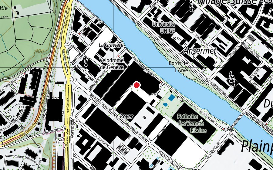 Carte indiquant l’emplacement de Centre sportif de la Queue-d'Arve (Centre sportif)