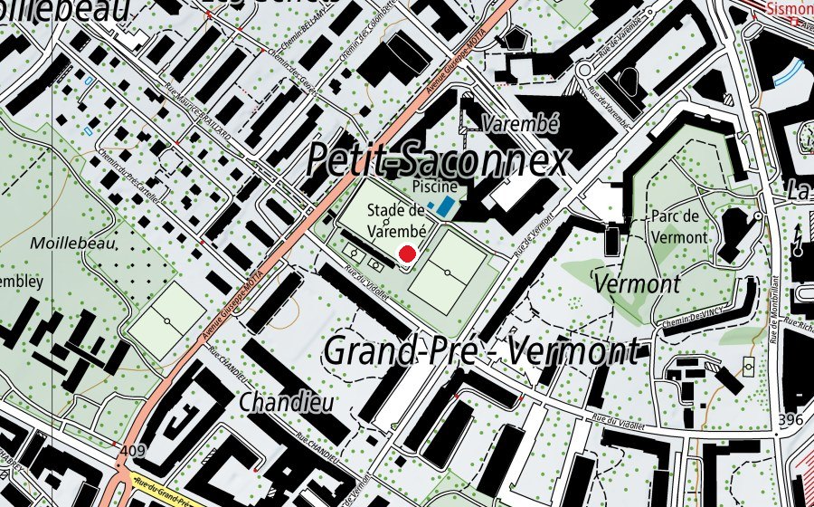 Mappa con la posizione di Centre sportif de Varembé (Centro sportivo)