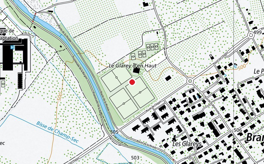 Mappa con la posizione di Centre sportif des Glareys (Centro sportivo)